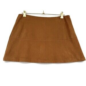 Jolt Faux Suede Mini Skirt Brown Perforated A-Line Zip Back Y2k Chic Junior 13
